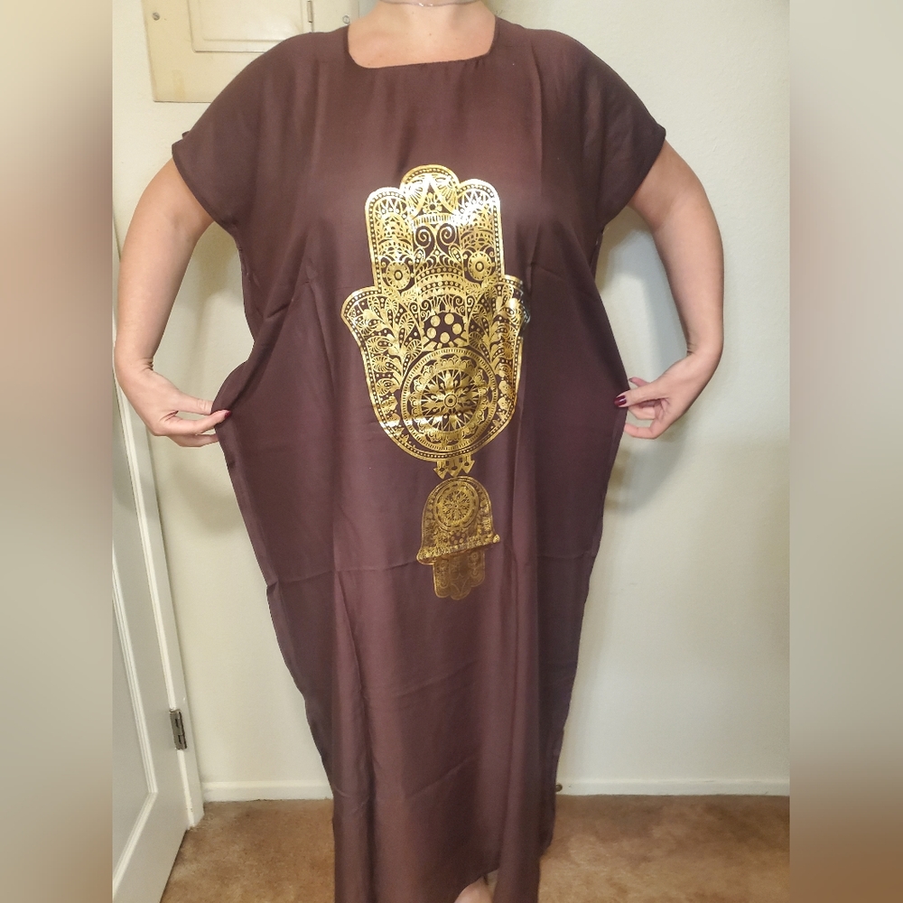 Brand new Flowy dress Brown color gold hamsa print